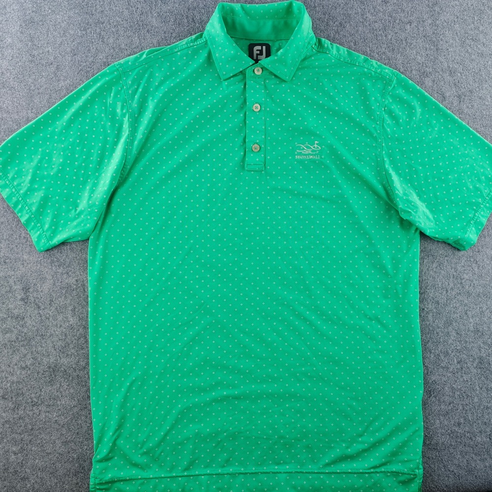 FootJoy Stonewall Polo Shirt Mens Medium Green Geometric Print Short Sleeve Golf